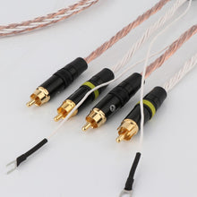 Load image into Gallery viewer, HiFi 8TC 7N OCC PHONO Cable Single Crystal Copper 2RCA to 2RCA Grounding U Shopper Grounding Plug-in Audio Phono Tonearm Cables