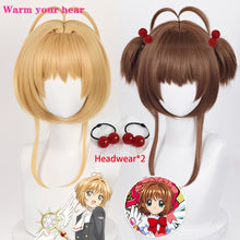 Load image into Gallery viewer, High Quality Anime Card Captors Sakura Sakura Kinomoto Cosplay Wig With Headwear Heat Resistant Hair Party Cute Wigs + Wig Cap