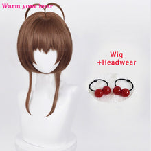 Load image into Gallery viewer, High Quality Anime Card Captors Sakura Sakura Kinomoto Cosplay Wig With Headwear Heat Resistant Hair Party Cute Wigs + Wig Cap