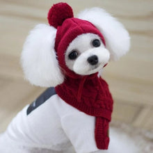 Load image into Gallery viewer, Hat for Dogs Winter Warm Stripes Knitted Hat+Scarf Collar Puppy Teddy Costume Christmas Clothes Santa Dog Costume