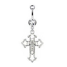 Load image into Gallery viewer, Hollow Cross Dangle Belly Button Rings Navel Piercing Bar Clear Black CZs Belly Piercing Nombril Oreja Gothic Body Jewelry Punk