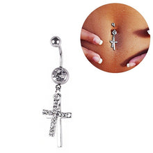 Load image into Gallery viewer, Hollow Cross Dangle Belly Button Rings Navel Piercing Bar Clear Black CZs Belly Piercing Nombril Oreja Gothic Body Jewelry Punk
