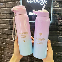Load image into Gallery viewer, 480ML Insulated Thermals Milk&Coffee Cup18/8 Stainless Steel Thermos Straw Water Bottle Gradient Sports Vacuum Flask