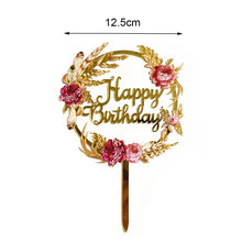 Load image into Gallery viewer, Hot Sell Cake Topper Happy Birthday Anniversary Party Gold Silver Cake Insert Acrylic Cake Decoration Wedding Cake Dessert Decor