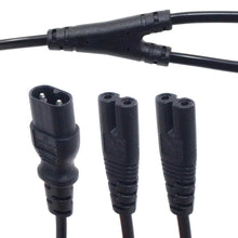 Load image into Gallery viewer, IEC320 C8 to 2X C7 Y Split AC Power Cord, IEC Figure 8 Male to 2 Female 1 in 2 Out AC Power Cable Length