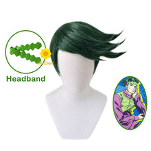 Load image into Gallery viewer, JOJO's Bizarre Adventure Rohan Kishibe Cosplay Short Green Wig Headband Heat-resistant Fiber Hair + Wig Cap Party Props Men
