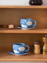 Load image into Gallery viewer, Japanese Hand Painted The Blue Sky and White Clouds Coffee Cup With Saucer Ceramic Handmade Tea Cup Saucer Set Cute Gift For Her