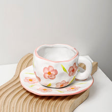 Load image into Gallery viewer, Japanese Hand Painted The Blue Sky and White Clouds Coffee Cup With Saucer Ceramic Handmade Tea Cup Saucer Set Cute Gift For Her
