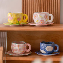 Load image into Gallery viewer, Japanese Hand Painted The Blue Sky and White Clouds Coffee Cup With Saucer Ceramic Handmade Tea Cup Saucer Set Cute Gift For Her