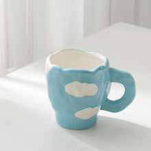 Load image into Gallery viewer, Japanese Hand Painted The Blue Sky and White Clouds Coffee Cup With Saucer Ceramic Handmade Tea Cup Saucer Set Cute Gift For Her