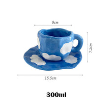 Load image into Gallery viewer, Japanese Hand Painted The Blue Sky and White Clouds Coffee Cup With Saucer Ceramic Handmade Tea Cup Saucer Set Cute Gift For Her