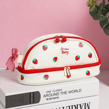 Load image into Gallery viewer, Pencil Case Large Capacity Cherry Double-Layer Portable Strawberry Love PU Pencil Bag