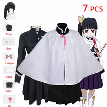 Load image into Gallery viewer, Kids Adults Demon Slayer Tsuyuri Kanawo Cosplay Costume Kimetsu no Yaiba Katana Black Ponytail Wig Battle Suit Uniform