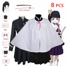 Load image into Gallery viewer, Kids Adults Demon Slayer Tsuyuri Kanawo Cosplay Costume Kimetsu no Yaiba Katana Black Ponytail Wig Battle Suit Uniform