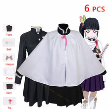 Load image into Gallery viewer, Kids Adults Demon Slayer Tsuyuri Kanawo Cosplay Costume Kimetsu no Yaiba Katana Black Ponytail Wig Battle Suit Uniform