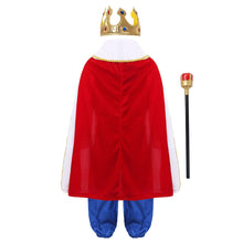 Load image into Gallery viewer, King Prince Costumes For Boys Kids Halloween Cosplay Dress Up Cloak Crown Scepter Set Carnival Roleplay Party Outfit