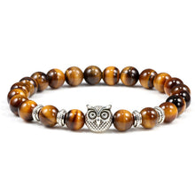 Load image into Gallery viewer, Black Lava Tiger Eye Weathered Stone Bracelets Bangles Classic Owl Beaded Natural Charm Bracelet for Women and Men Yoga Jewelry