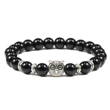 Load image into Gallery viewer, Black Lava Tiger Eye Weathered Stone Bracelets Bangles Classic Owl Beaded Natural Charm Bracelet for Women and Men Yoga Jewelry