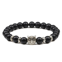 Load image into Gallery viewer, Black Lava Tiger Eye Weathered Stone Bracelets Bangles Classic Owl Beaded Natural Charm Bracelet for Women and Men Yoga Jewelry