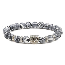 Load image into Gallery viewer, Black Lava Tiger Eye Weathered Stone Bracelets Bangles Classic Owl Beaded Natural Charm Bracelet for Women and Men Yoga Jewelry