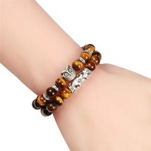 Load image into Gallery viewer, Black Lava Tiger Eye Weathered Stone Bracelets Bangles Classic Owl Beaded Natural Charm Bracelet for Women and Men Yoga Jewelry