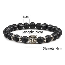 Load image into Gallery viewer, Black Lava Tiger Eye Weathered Stone Bracelets Bangles Classic Owl Beaded Natural Charm Bracelet for Women and Men Yoga Jewelry