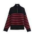 Load image into Gallery viewer, Klkxmyt Women Sweater 2023 Fashion Stripe Loose Zipper Knitting Sweaters Vintage Long Sleeve Asymmetry Female Pullover Tops