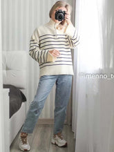 Load image into Gallery viewer, Klkxmyt Women Sweater 2023 Fashion Stripe Loose Zipper Knitting Sweaters Vintage Long Sleeve Asymmetry Female Pullover Tops