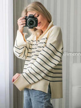 Load image into Gallery viewer, Klkxmyt Women Sweater 2023 Fashion Stripe Loose Zipper Knitting Sweaters Vintage Long Sleeve Asymmetry Female Pullover Tops