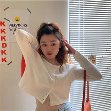 Load image into Gallery viewer, O-neck Short Knitted Sweaters Women Thin Cardigan Fashion Sleeve Sun Protection Crop Top Ropa Mujer