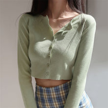 Load image into Gallery viewer, O-neck Short Knitted Sweaters Women Thin Cardigan Fashion Sleeve Sun Protection Crop Top Ropa Mujer