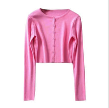 Load image into Gallery viewer, O-neck Short Knitted Sweaters Women Thin Cardigan Fashion Sleeve Sun Protection Crop Top Ropa Mujer