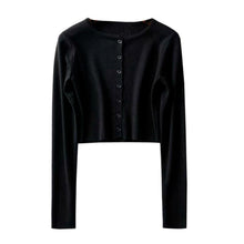Load image into Gallery viewer, O-neck Short Knitted Sweaters Women Thin Cardigan Fashion Sleeve Sun Protection Crop Top Ropa Mujer