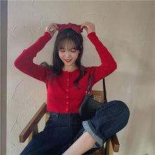 Load image into Gallery viewer, O-neck Short Knitted Sweaters Women Thin Cardigan Fashion Sleeve Sun Protection Crop Top Ropa Mujer