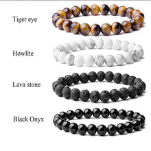 Load image into Gallery viewer, Beaded Bracelet 8mm Natural Stone Beads Men's Gorgeous Semi-Precious Black Onyx Lava Tiger Eye Healing For Women Men Jewelry