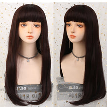 Load image into Gallery viewer, Long Straight Purple Wig With Bangs Synthetic Hair Wigs Bang With Wig For Women Lolita Anime Cosplay Heat Resistant Wigs