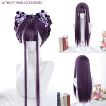 Load image into Gallery viewer, Long Straight Purple Wig With Bangs Synthetic Hair Wigs Bang With Wig For Women Lolita Anime Cosplay Heat Resistant Wigs