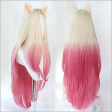 Load image into Gallery viewer, LOL KDA Baddest Ahri Cosplay Wig with Ears Heat Resistant Synthetic Hair Blonde Mixed Pink Heat Resistant Hair Wigs + Wig Cap
