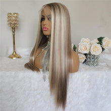 Load image into Gallery viewer, Lace Front Wigs Straight Synthetic Wig Middle Part Mixed Brown and Blonde Colored for Women Long Highlight Wig (22inch Straight