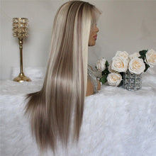 Load image into Gallery viewer, Lace Front Wigs Straight Synthetic Wig Middle Part Mixed Brown and Blonde Colored for Women Long Highlight Wig (22inch Straight