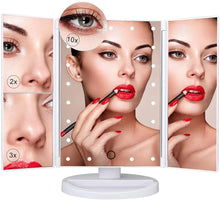 Load image into Gallery viewer, LED Makeup Mirror 22 Vanity Light Magnifying 3 Floding Countertop Touch Screen Cosmetic 10x Magnifier Small Mirror Beauty