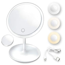 Load image into Gallery viewer, LED Makeup Mirror With Light Lamp With Storage Desktop Rotating Cosmetic Mirror Light Adjustable Dimming USB Vanity Mirror