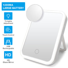 Load image into Gallery viewer, LED Makeup Mirror With Light Lamp With Storage Desktop Rotating Cosmetic Mirror Light Adjustable Dimming USB Vanity Mirror