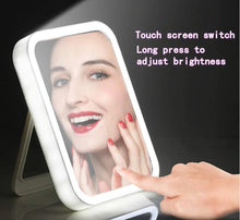 Load image into Gallery viewer, LED Makeup Mirror Touch Screen 3 Light Portable Standing Folding Vanity Mirroir 5X Magnifying Compect Cosmetics Mirror