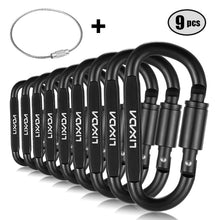 Load image into Gallery viewer, 9 PCS Survival D-ring Locking Carabiner Clip Set Screw Lock Hanging Hook Buckle Karabiner Camping Climbing Equipment