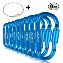 Load image into Gallery viewer, 9 PCS Survival D-ring Locking Carabiner Clip Set Screw Lock Hanging Hook Buckle Karabiner Camping Climbing Equipment