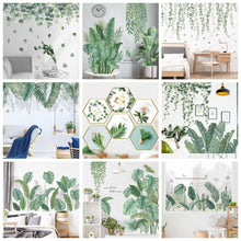 Load image into Gallery viewer, Green Plant Wall Sticker Vinyl Wall Decal Tropical Palm Leaf Modern Art Door Murals Paper For Room Kitchen DIY Decortions