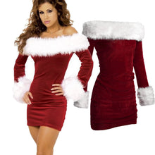 Load image into Gallery viewer, Women Sexy Slim Fit Strapless Xmas Mini Dress Red Velvet White Fur Christmas Costumes Adult Santa Claus Cosplay Costume
