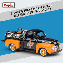Load image into Gallery viewer, 1:24 1948 Ford F-1 pickup truck + motorcycle die-casting simulation alloy car model crafts decorative collection of toy t