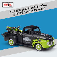 Load image into Gallery viewer, 1:24 1948 Ford F-1 pickup truck + motorcycle die-casting simulation alloy car model crafts decorative collection of toy t